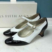 Vtg Saks Fifth Avenue black white patent all leather Great Gatsby sz 7.5N narrow - £46.30 GBP