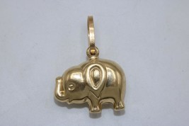 18K Yellow Gold Puffy Elephant Pendant Charm Animal Amulet - £167.88 GBP