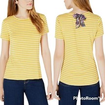 Maison Jules Women&#39;s Striped Mid Summer Gold Bow Back T-Shirt Small NEW - £24.77 GBP