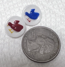 2 PC Red Blue Bird Milk Glass Buttons Baby Button 9/16ths in Nice Set - $9.41