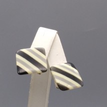 Vintage Neutral Stripe Earrings in Black White and Gray, Rounded Square Lucite - £15.84 GBP