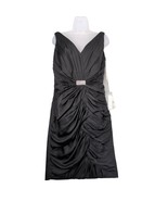 Vtg Jade Couture Black Satin Cocktail Dress, Sz 12 Plunge V-Neck Rhinest... - $57.44 CAD
