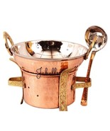 Pure Copper 3 Pieces Set of Kadhai, Spoon &amp; Angithi/Sigdi With Brass Sta... - $107.05