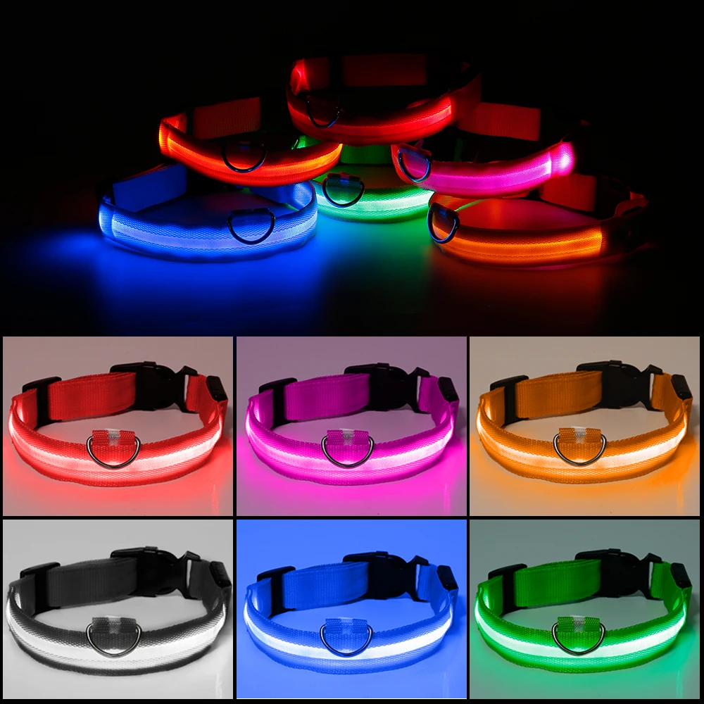 House Home Nylon Pet Dog Collar LED Light Night Safety Glowing Pet Supplies Cat  - £20.08 GBP