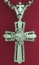 Mini Sterling Silver Cross with Stone Pendant Men and Women Heavy Rocker Biker - £114.02 GBP