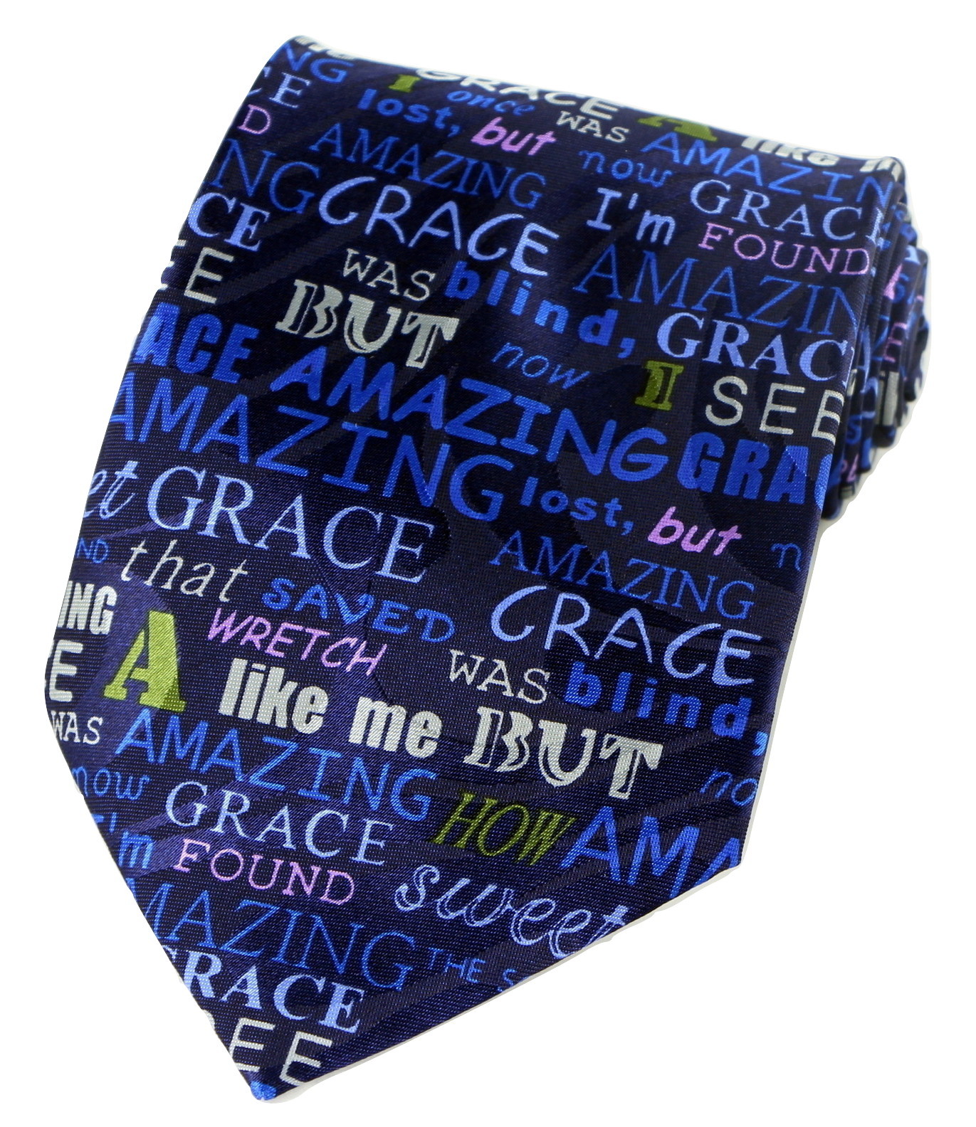 Amazing Grace Mens Necktie Religious Jesus Hymn Blue Neck Tie Christian Gift - $14.95