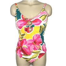 Beach Betty Miracle Brands Women&#39;s Large 1 Pc Tie-Front Bathing Swim Suit Floral - £25.30 GBP