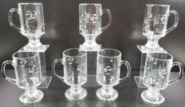 7 Princess House Heritage Irish Mugs Set Clear Floral Etch Cut Footed Coffee Cup - £62.06 GBP