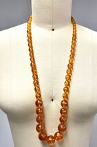Vintage Faux Amber Bead Necklace 36&quot; Long Graduated Faceted Beads 1930s ... - $42.77