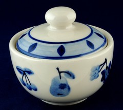 Hartstone Blue Orchard Sugar Bowl w Lid Blue &amp; White 1996 - $8.00