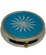 Vintage Blue Starburst, Round Pill Box, Trinket Box, 3 Compartment Push ... - $29.83 CAD