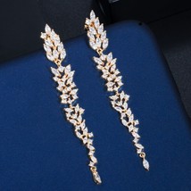 CWWZircons Exquisite Wedding Design Leaf Ear Line Long Dangle Drop Earring Jewel - £17.37 GBP