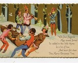 Gold Edge Yule Log &amp; Pipers Christmas Postcard 1930 - $11.88