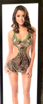 Size Medium Escante Sheer Open Back Halter Safari Print Teddy with G String - $22.75