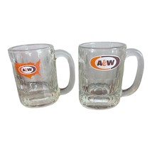 2 Vtg A&amp;W Root Beer Mug Clear Heavy Glass 3.25” Coast To Coast Map &amp; Oval Logo - £10.07 GBP