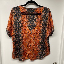 Forever 21 Orange Dolman Sleeve Floral Print Short Sleeve Blouse Size Small - £9.38 GBP
