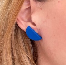 Handmade Aegean Blue Polymer Clay Earrings, Colorful Geometric Shaped Studs, Gre - £8.75 GBP