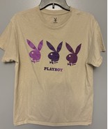 Playboy Men’s T - Shirt Short Sleeve Beige Color Size Medium With Bunnie... - $226.34 MXN