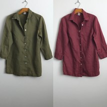 Brylane Home 2 Shirt Bundle Sz 8 Red Green Linen Long Sleeve Button Down... - $41.68