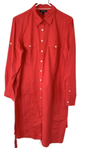 Land&#39;s End Belted Shirt Dress Red Cotton Button Down Sz16 Travel Busines... - £34.79 GBP