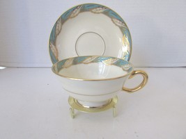 LENOX BONE CHINA BELLEVUE SEA-GREEN PATTERN TEACUP &amp; SAUCER SET - $149.17 MXN