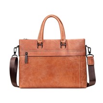 Genuine Leather Male Tote Business Bag For 14&quot; Laptop Vintage 2Pcs Set Handbags  - £112.63 GBP