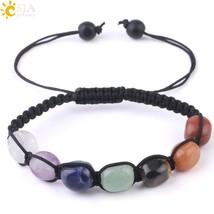 CSJA 7 Chakras Bracelets Reiki Natural Stone Braided Women Bracelet Healing Irre - £10.35 GBP