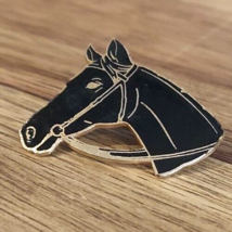 Vintage Dressage Equestrian Black Enamel Horse Head Tie Pin Brooch - £11.59 GBP
