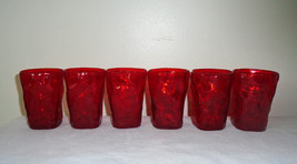 Morgantown Crinkle Glass Red 9oz Flat Tumblers Set of 6 Vintage Glassware - $34.65