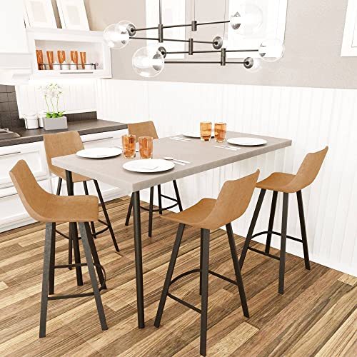 LeisureMod Light Brown Leather Bar Stool Set of 2 - Ergonomic Counter Height Bar Item image 5