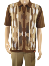 Mens Stacy Adams Italian Style Knit Woven Shirt Short Sleeves 3117 Brick Brown - £42.05 GBP