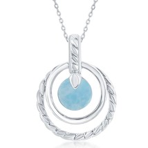 Sterling Silver Double Round Larimar Rope Design Pendant - £57.13 GBP