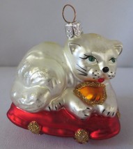 Persian White Princess Cat Christmas Blown Glass Poland - £27.49 GBP