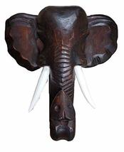 Hand Carved Mahogany Wood Elephant Head African Asian Wall Sculpture - £23.56 GBP