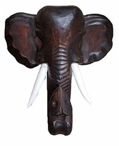 Hand Carved Mahogany Wood Elephant Head African Asian Wall Sculpture - $556.37 MXN