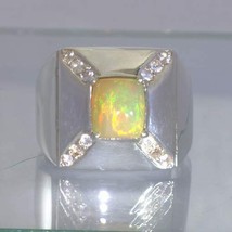 Welo Opal Square White Sapphires Sterling Silver Gents Ring Size 10.5 Design 503 - £136.37 GBP