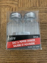 Salt and Paper Glass Shakers Set with Metal Top  Cooking Concept New - £8.46 GBP