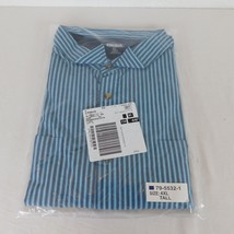 King Size Stripe Short Sleeve Sport Shirt 4XL Tall Navy Blue White Butto... - $34.83