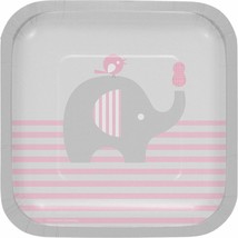 Little Peanut Girl 8 7&quot; Square Luncheon Deep Dish Plates Pink Elephant Baby Show - £3.70 GBP