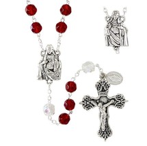 Red Sacred Heart of Jesus &amp; Immaculate Heart Mary Centerpiece Rosary Gift Boxed - £19.97 GBP