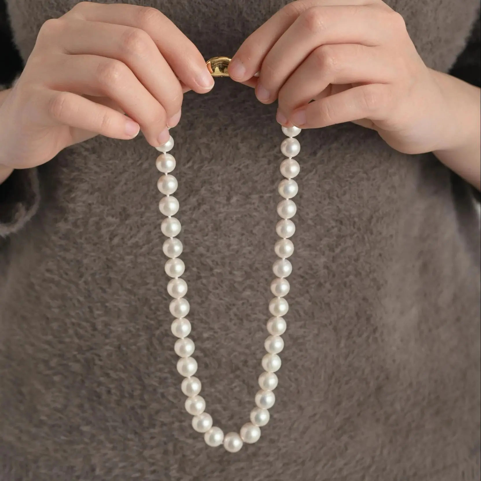 White dew cream sai ao white grade edison white pearl full chain necklace 10 12mm s925 thumb200