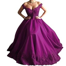 Plus Size Beaded Lace Off The Shoulder Long Prom Evening Dresses Purple US 20W - £111.72 GBP