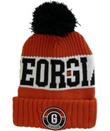 Georgia Three Stripe Circular Patch Pom Beanie Winter Hat (Red/Black) - $19.95