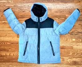 DKNY Mens Coat Jacket Hood Zipper Pockets Gray Black Accents Hooded Warm Size XL - £66.35 GBP