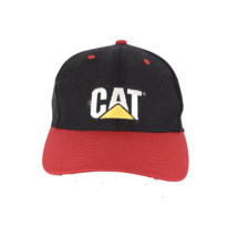 Vintage CAT Caterpillar Spell Out Adjustable Snapback Hat Cap Black Red Cotton - £18.62 GBP