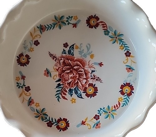 Pioneer Woman ~ KEEPSAKE FLORAL ~ 9" Stoneware ~ Pie Plate ~ Ruffled Edge Item image 4