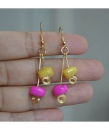Handmade Pink yellow shell gold plated Dangle Earring - £9.56 GBP