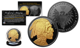 Indian Head Skull 1 Oz Copper Medallion Black Ruthenium w/ 24K Gold Gilded Skull - £14.77 GBP