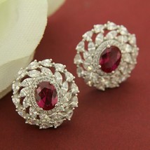 3.00Ct Oval Cut Simulated Ruby Beautiful Stud Earring 14K White Gold Plated - £84.33 GBP