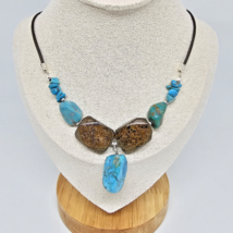 Blue Howlite &amp; Bronzite Stone Brown Cord Choker Necklace - $16.95